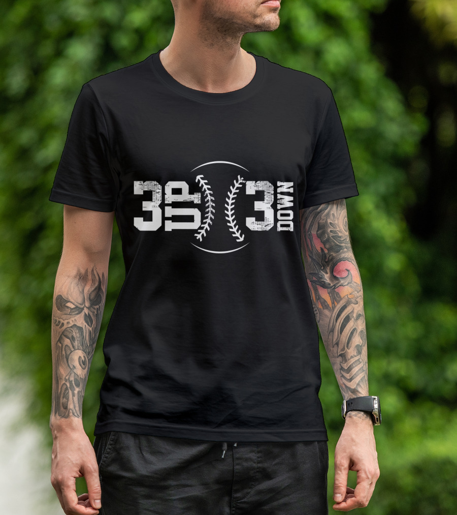 3 Up 3 Down Baseball Vintage Style With Distressed Numbers And Baseball Seam T-Shirt