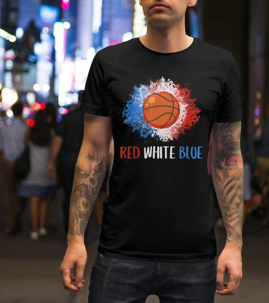 Red White Blue Basketball Lovers USA 4th July T-Shirt