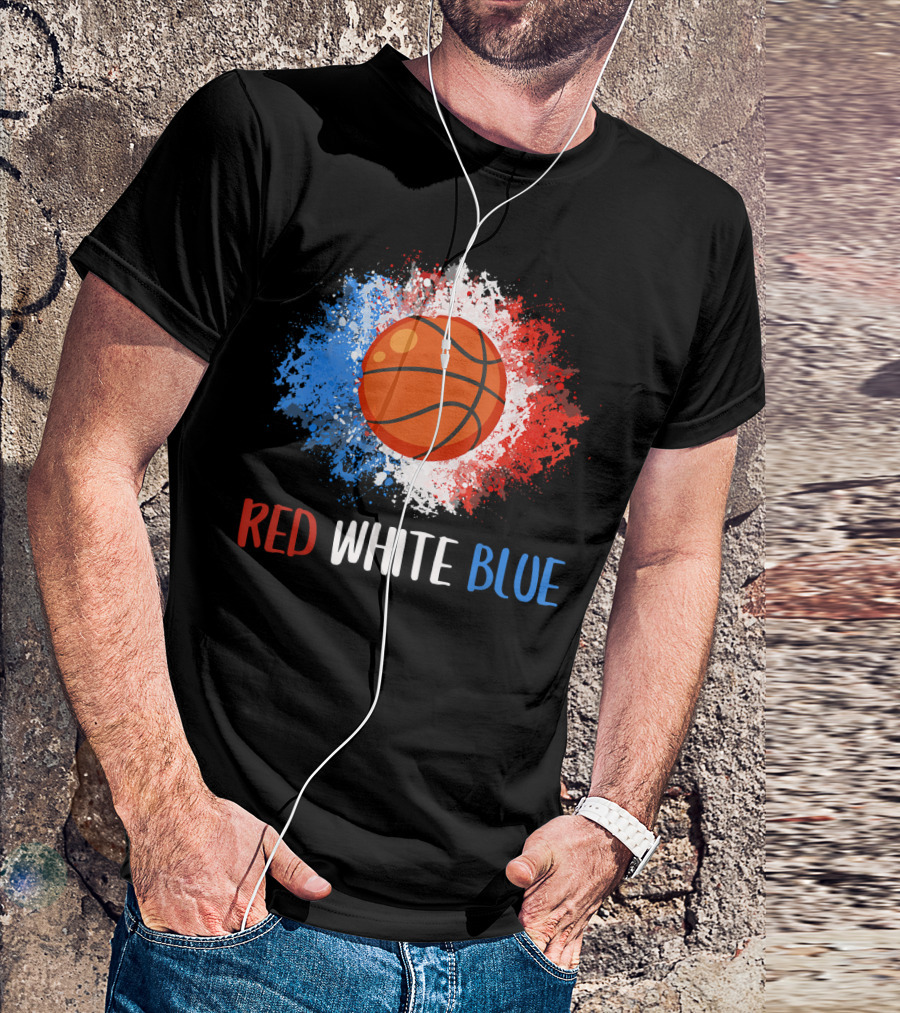 Red White Blue Basketball Lovers USA 4th July T-Shirt