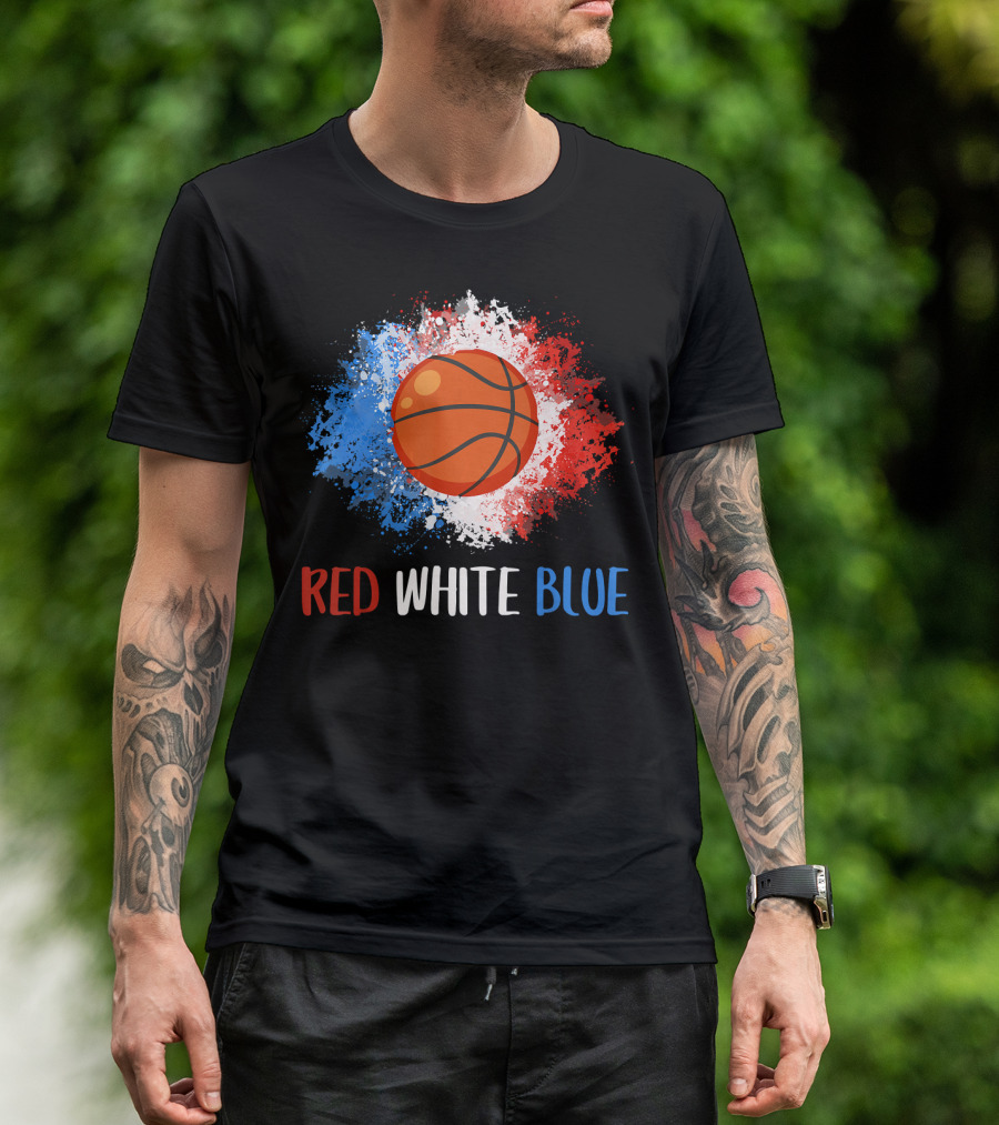 Red White Blue Basketball Lovers USA 4th July T-Shirt