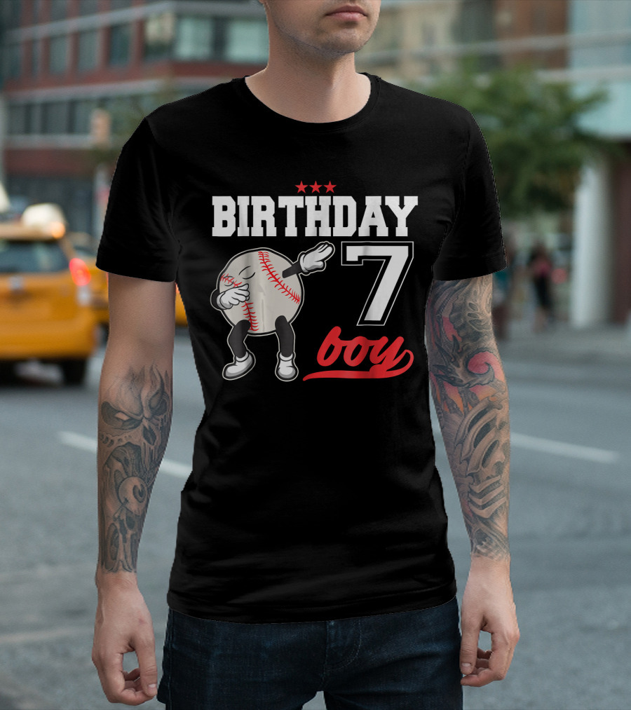 Birthday 7 Boy Dabbing Baseball T-Shirt