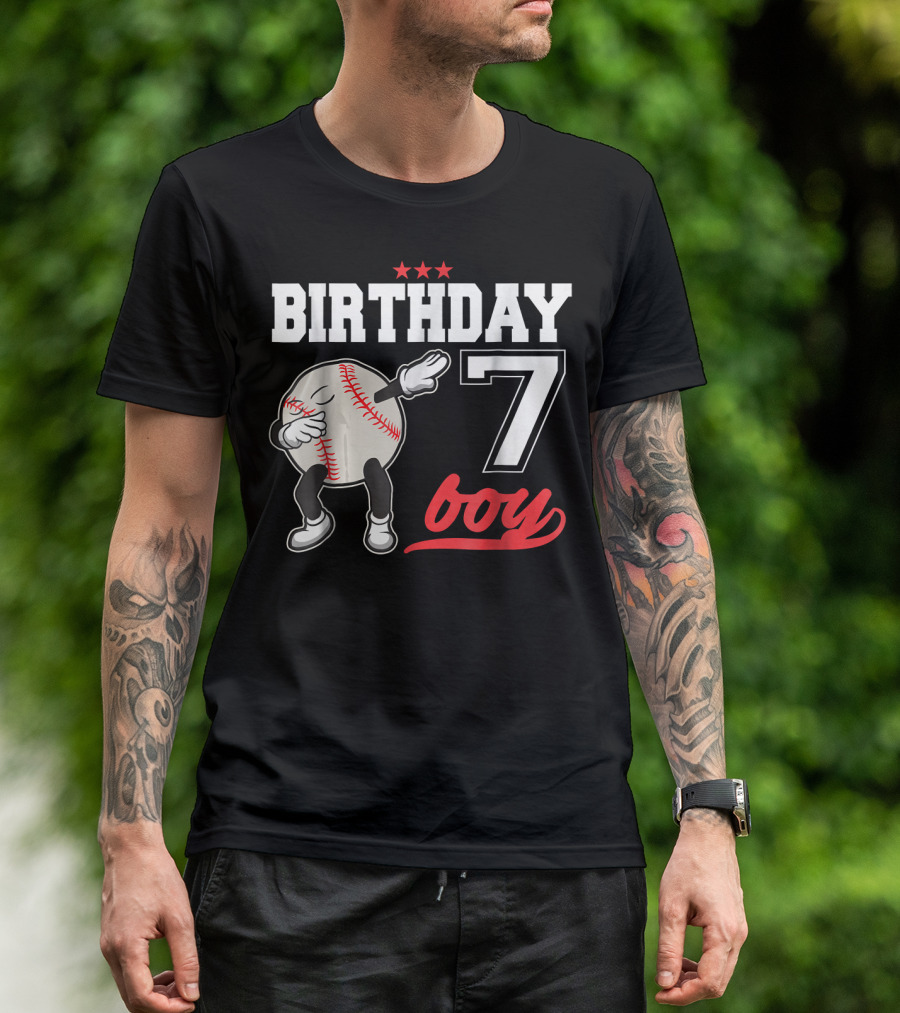 Birthday 7 Boy Dabbing Baseball T-Shirt
