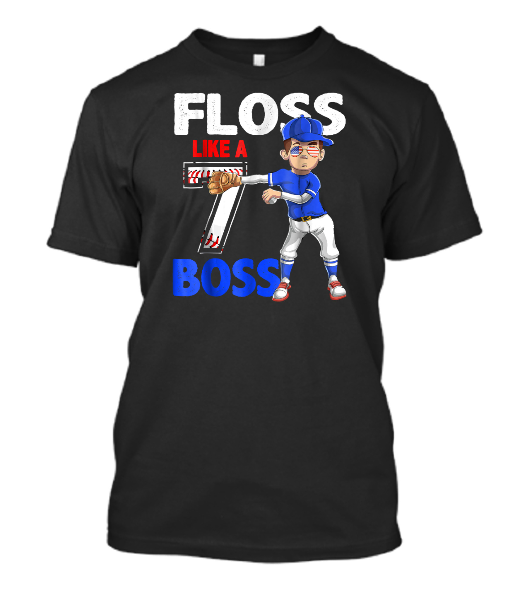 Floss Like A 7 Boss 7 Year Old Birthday Baseball 7th T-Shirt