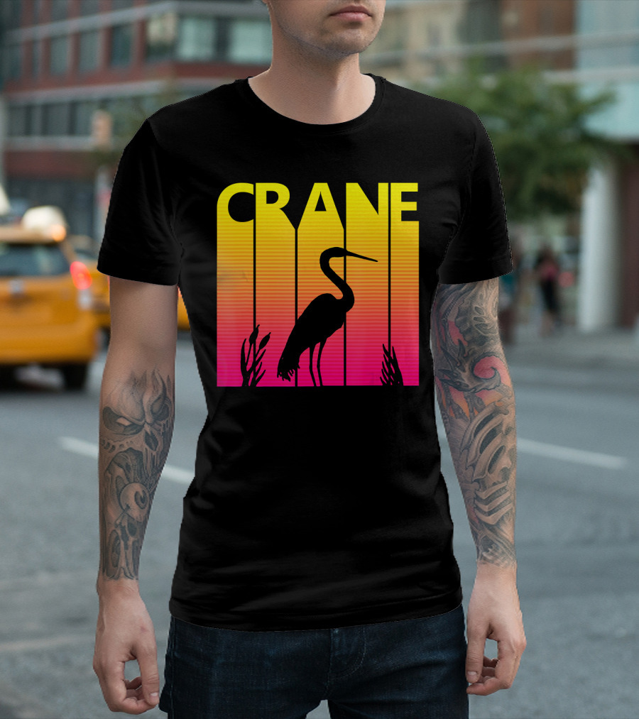 CRANE Bird Lover 1980s Retro Sunset T-Shirt