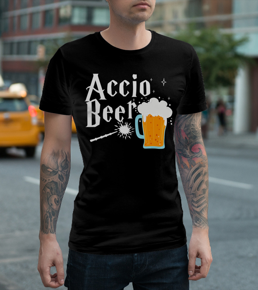 Accio Beer Wand Magic and Mug Funny Drinking T-Shirt