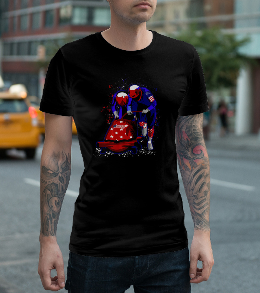 America USA Bobsled Team Stars and Stripes Racing T-Shirt