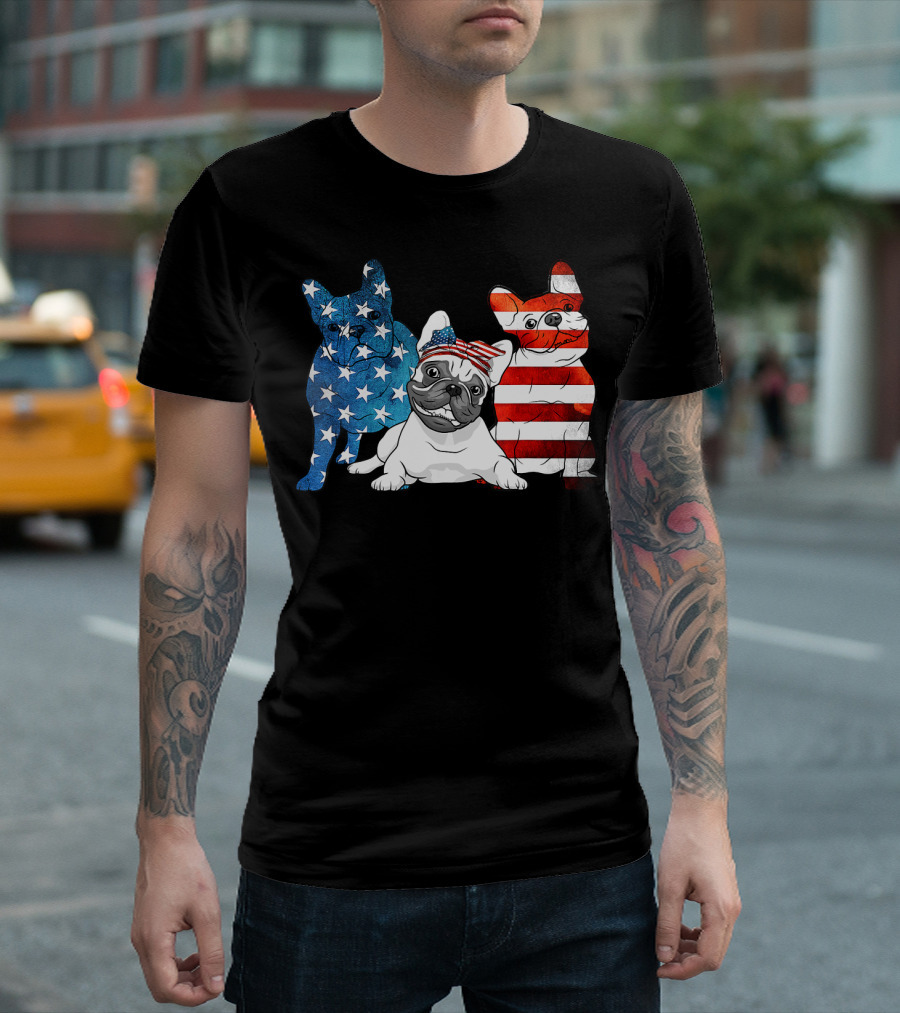 American French Bulldog Stars Stripes Patriotic US T-Shirt