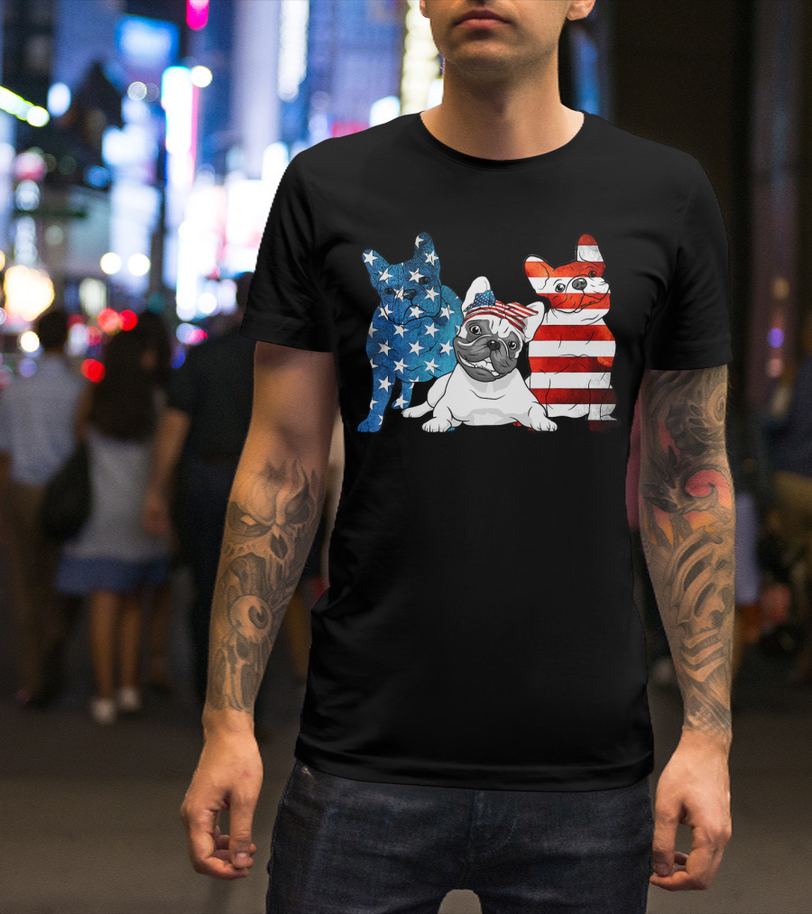 American French Bulldog Stars Stripes Patriotic US T-Shirt