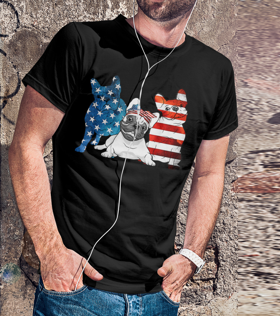American French Bulldog Stars Stripes Patriotic US T-Shirt