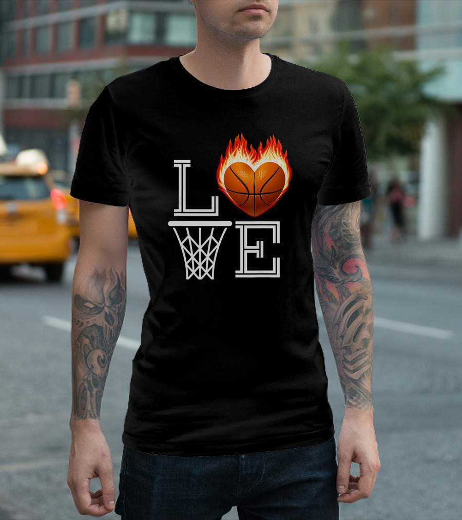 Aneisha I Love Basketball Mom Life Flaming Heartball Net T-Shirt