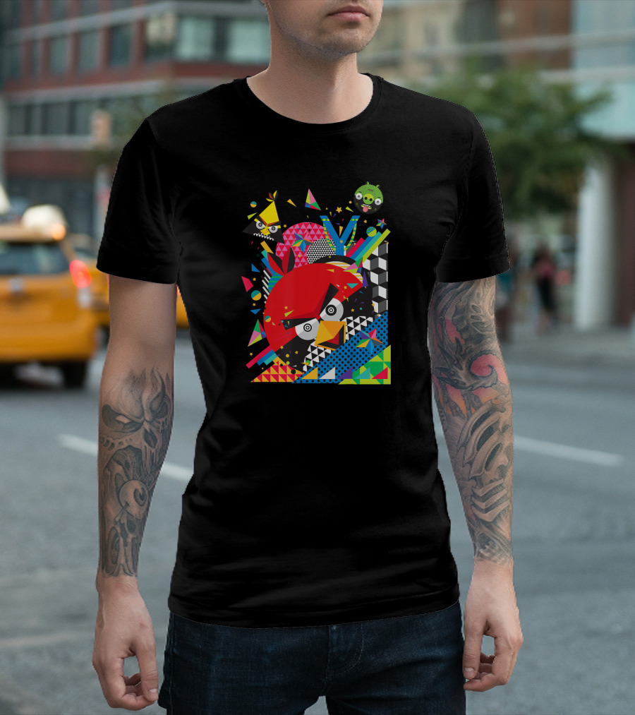 Angry Birds Geometric Pop Art Offici Red Yellow Green Characters Vibrant Triangles T-Shirt