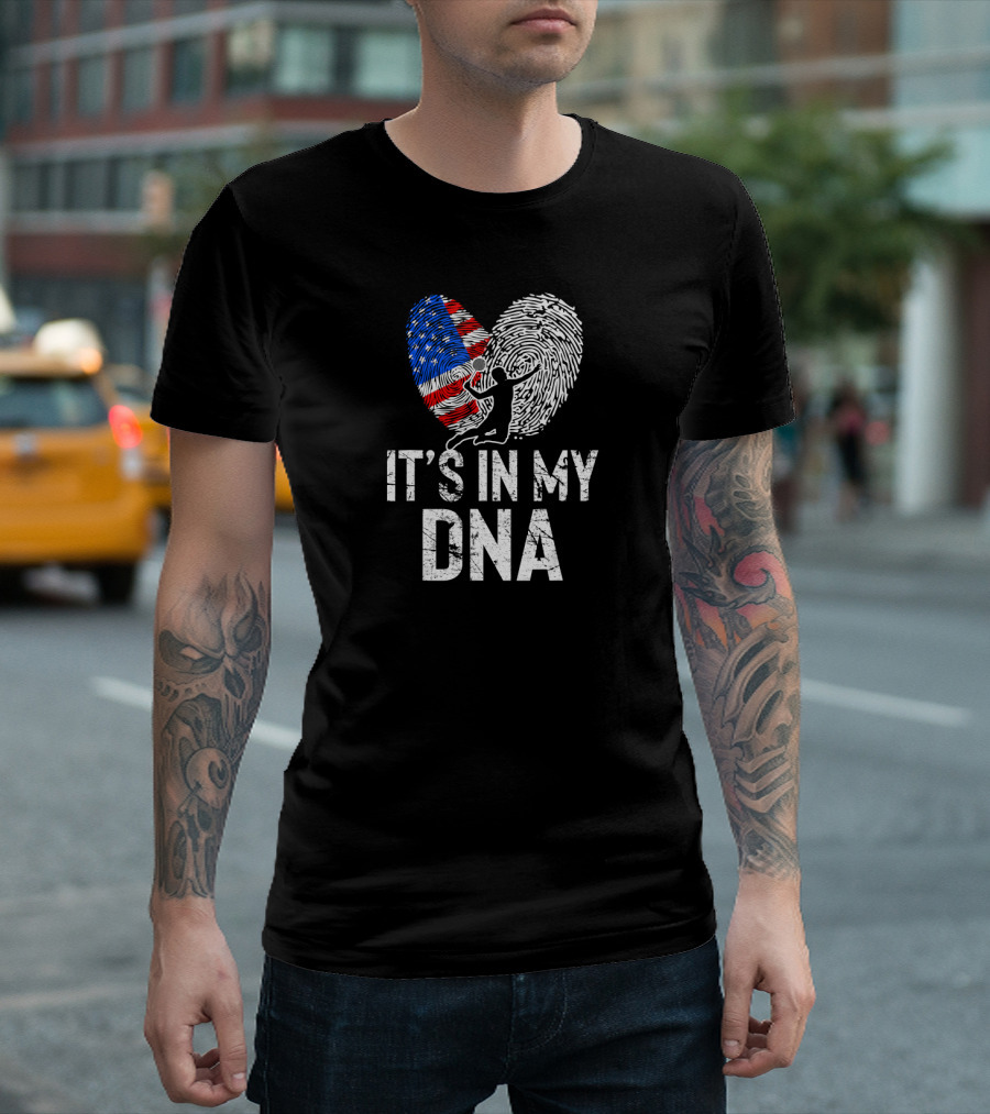 It's In My DNA Badminton USA Flag Fingerprint T-Shirt
