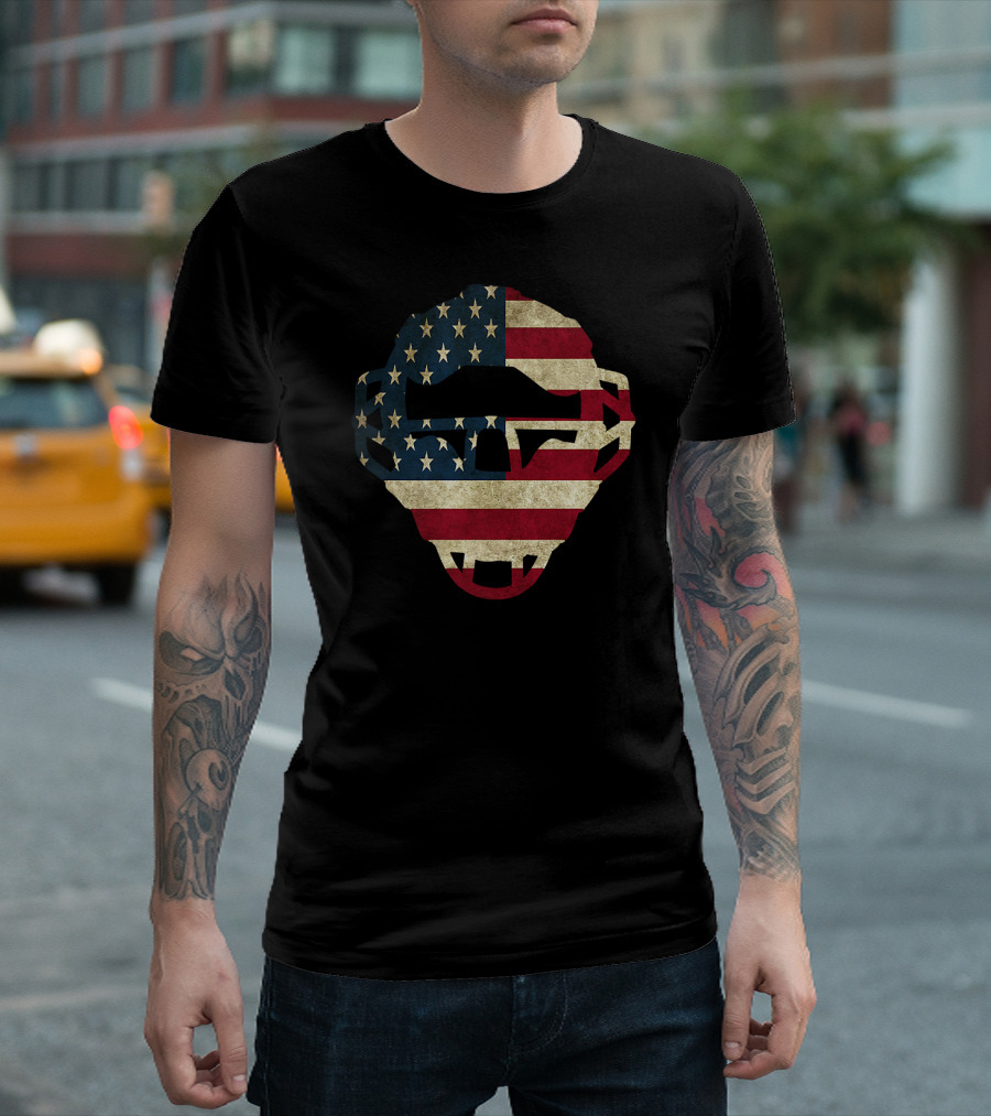 American Flag Baseball Catchers Mask Gear T-Shirt