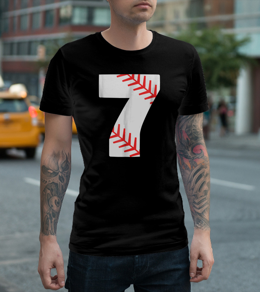 Baseball Stitching Number 7 Birthday T-Shirt