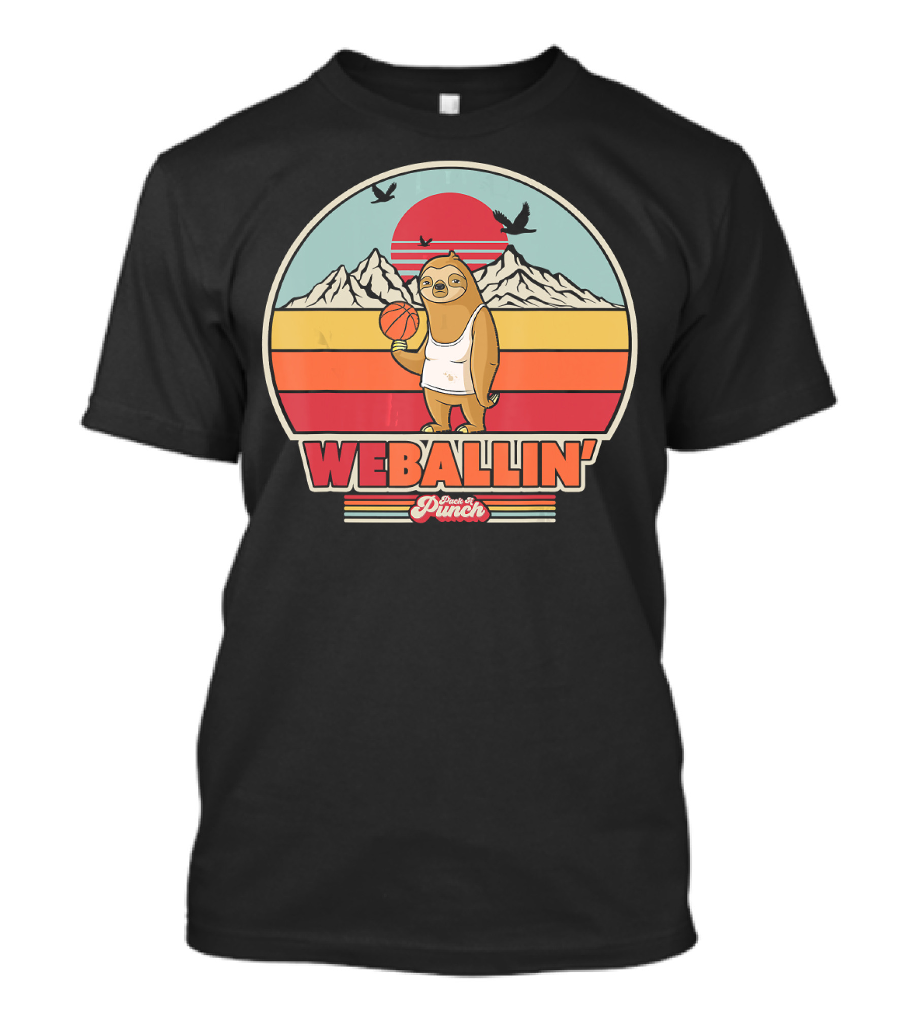 WEBALLIN' Sloth Sunset Mountains Basketball Punch Drunk Punch T-Shirt