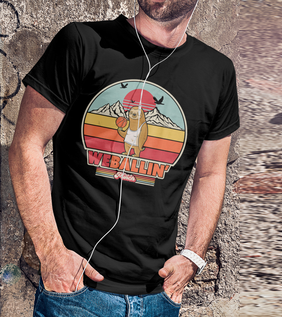 WEBALLIN' Sloth Sunset Mountains Basketball Punch Drunk Punch T-Shirt