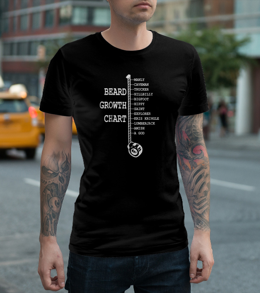 Beard Growth Chart Manly Caveman Trucker Hillbilly Bigfoot Hippy Saint Explorer Kris Kringle Lumberjack Amish A God T-Shirt