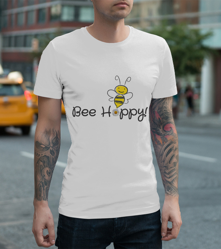 Bee Happy Bumblebee Smiley With Daisy T-Shirt