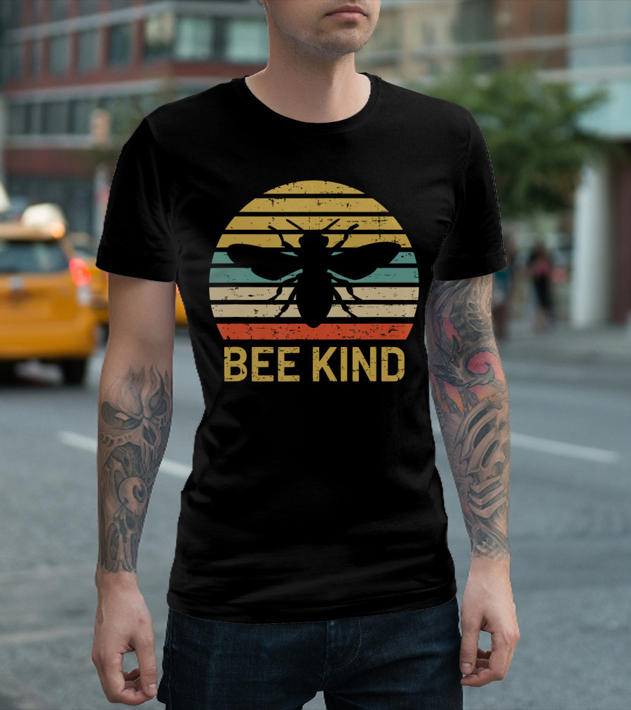 Bee Kind Honey Bee Vintage Awareness Stripes T-Shirt