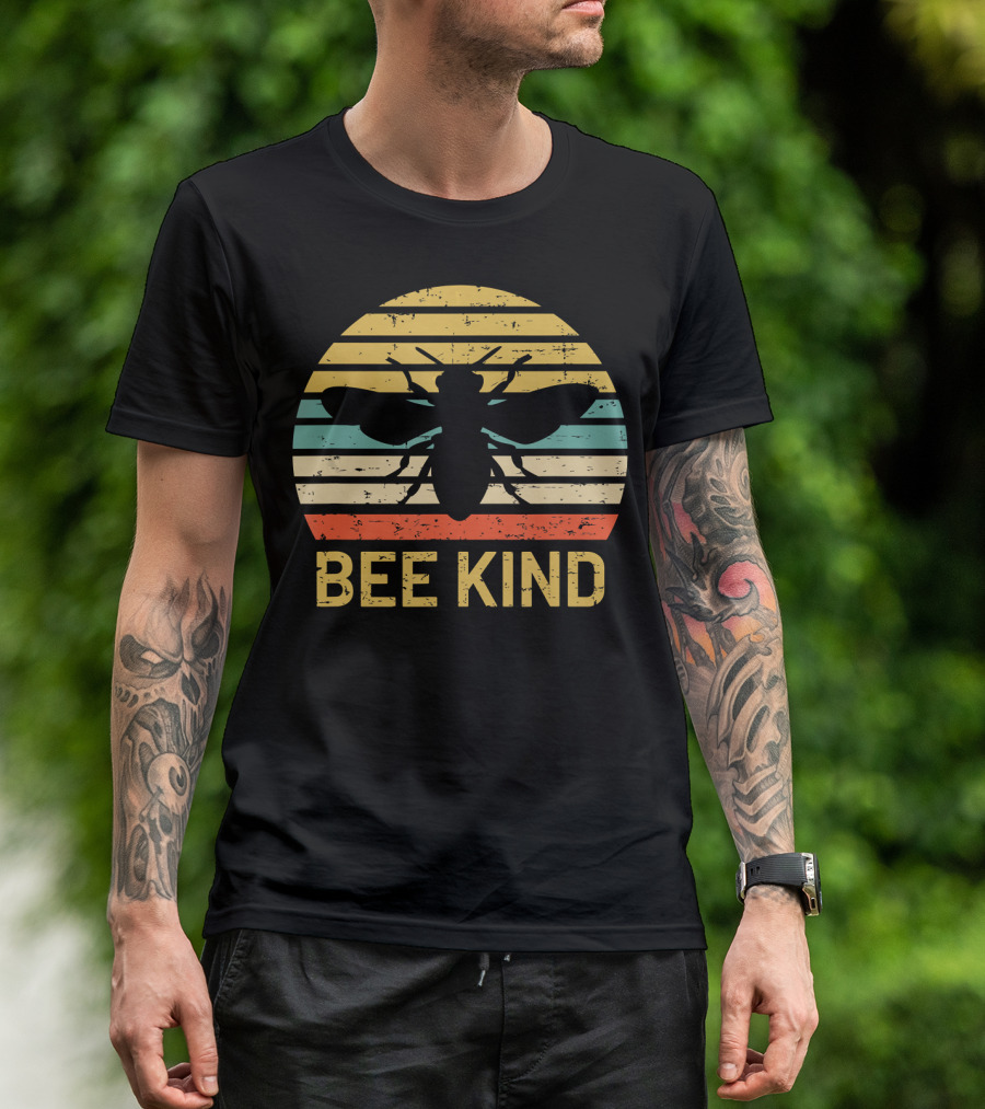 Bee Kind Honey Bee Vintage Awareness Stripes T-Shirt