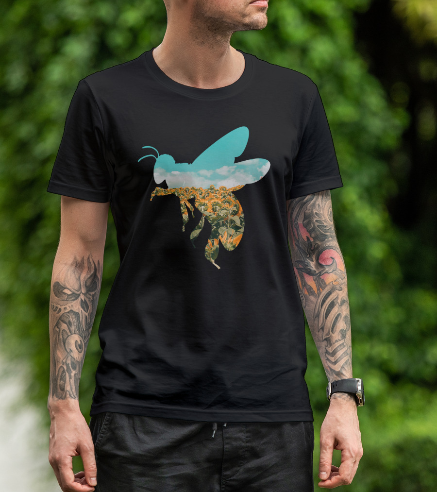 Bee And Sunflower Field Environmental Harmony T-Shirt