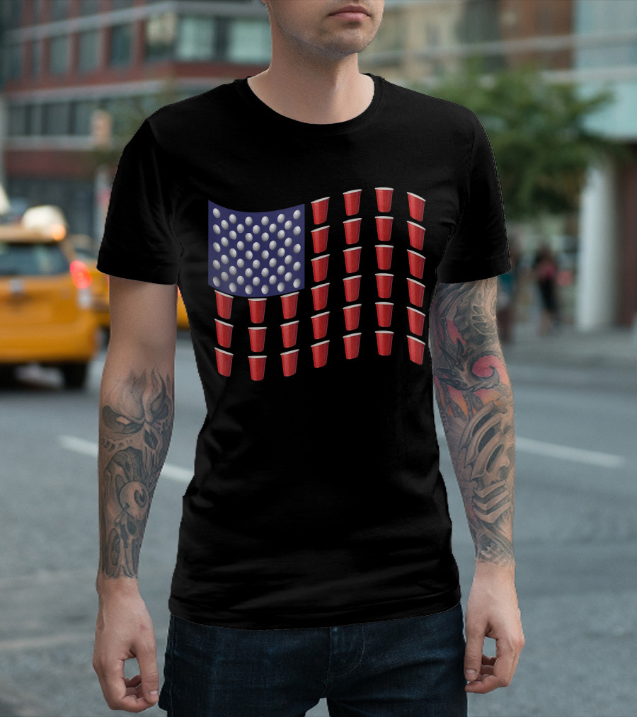 American Flag Beer Pong Red Cup T-Shirt