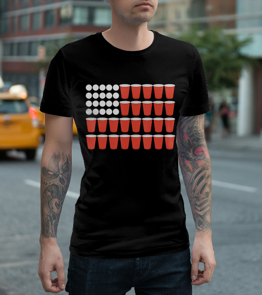 USA Flag Beer Pong Cup T-Shirt