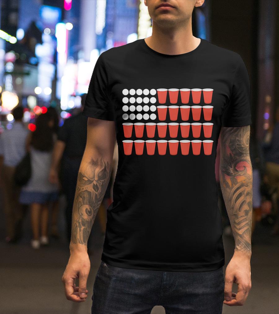 USA Flag Beer Pong Cup T-Shirt
