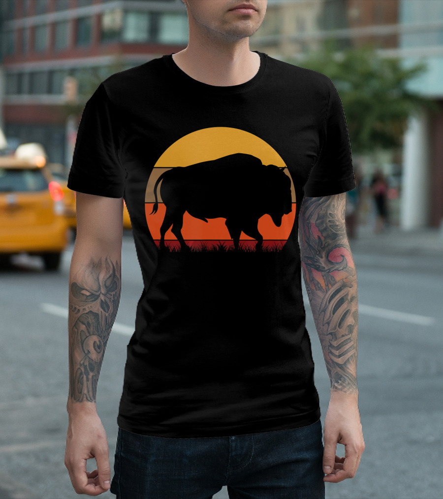 Bison Silhouette Great American Buffalo Sunset Scene T-Shirt