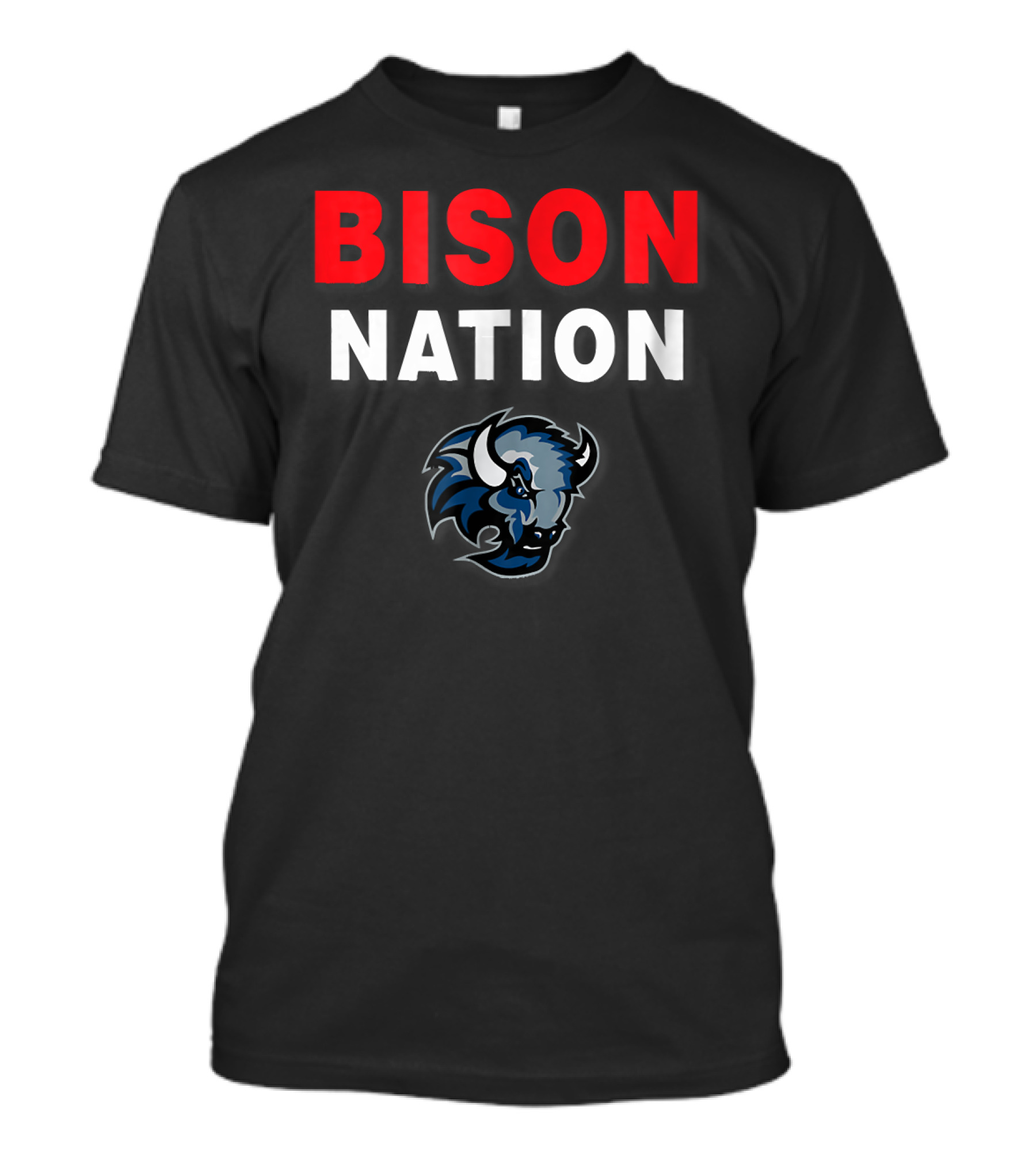 Bison Nation University Style Blue Angry Bison T-Shirt