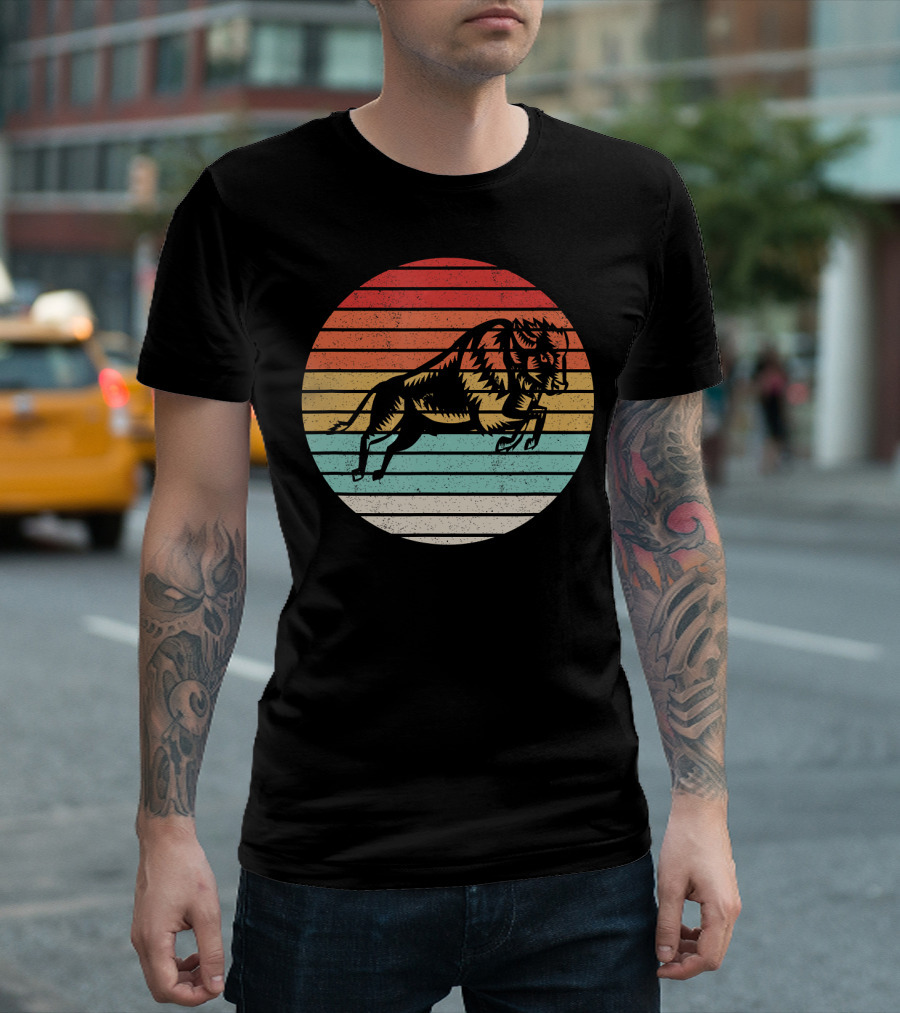 Bison Vintage Animal Retro Sunset Stripe T-Shirt