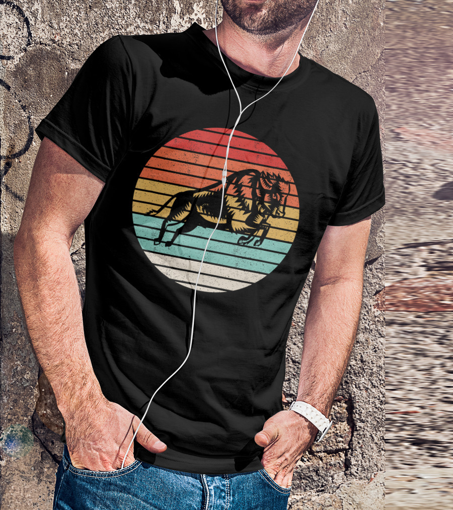 Bison Vintage Animal Retro Sunset Stripe T-Shirt