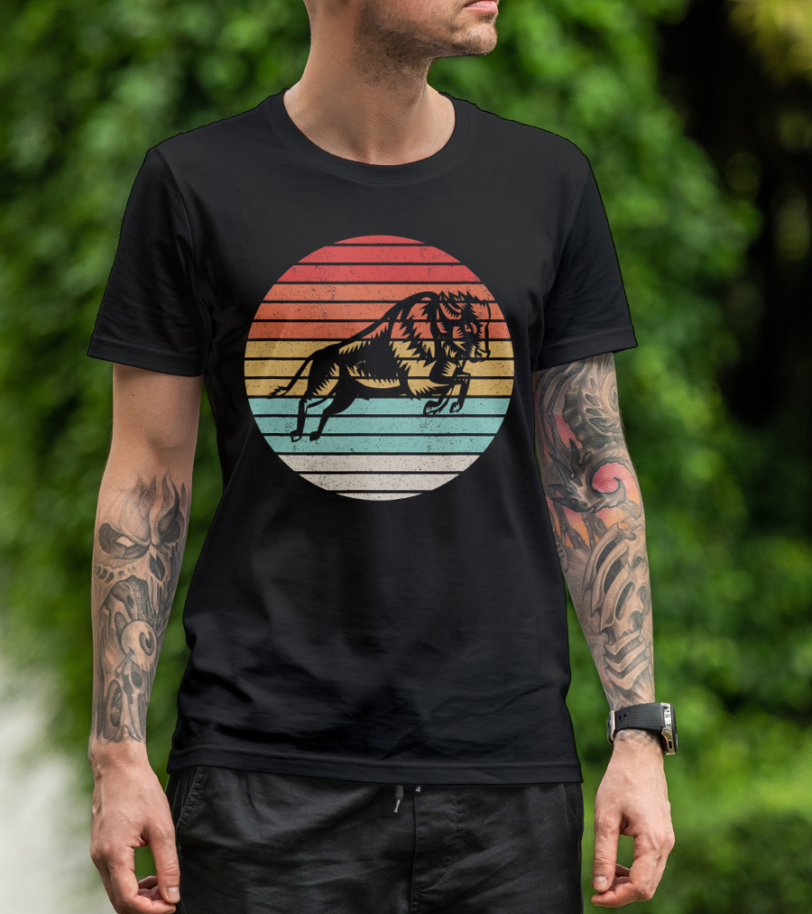 Bison Vintage Animal Retro Sunset Stripe T-Shirt