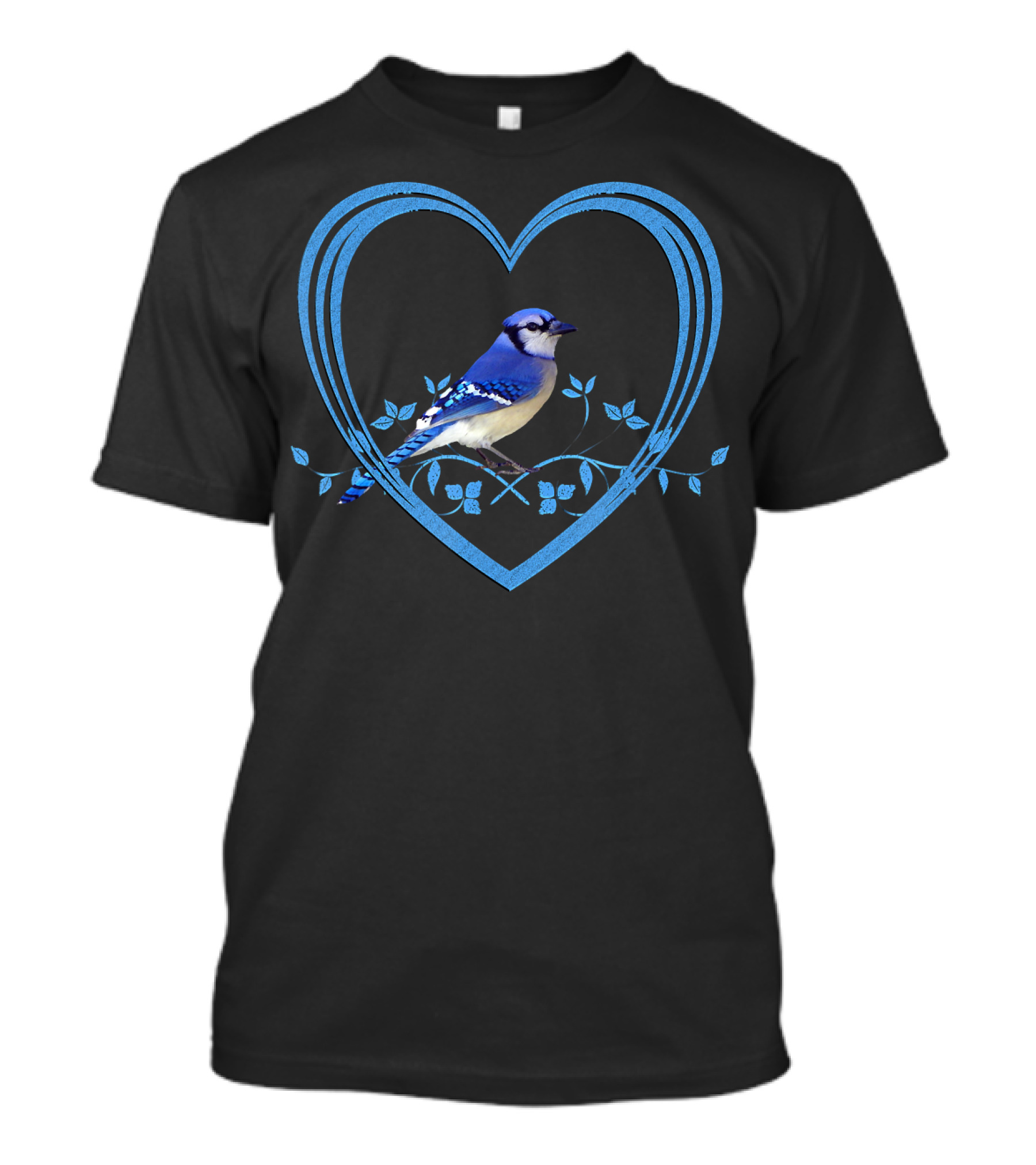 Blue Jay In Heart With Floral Vine T-Shirt