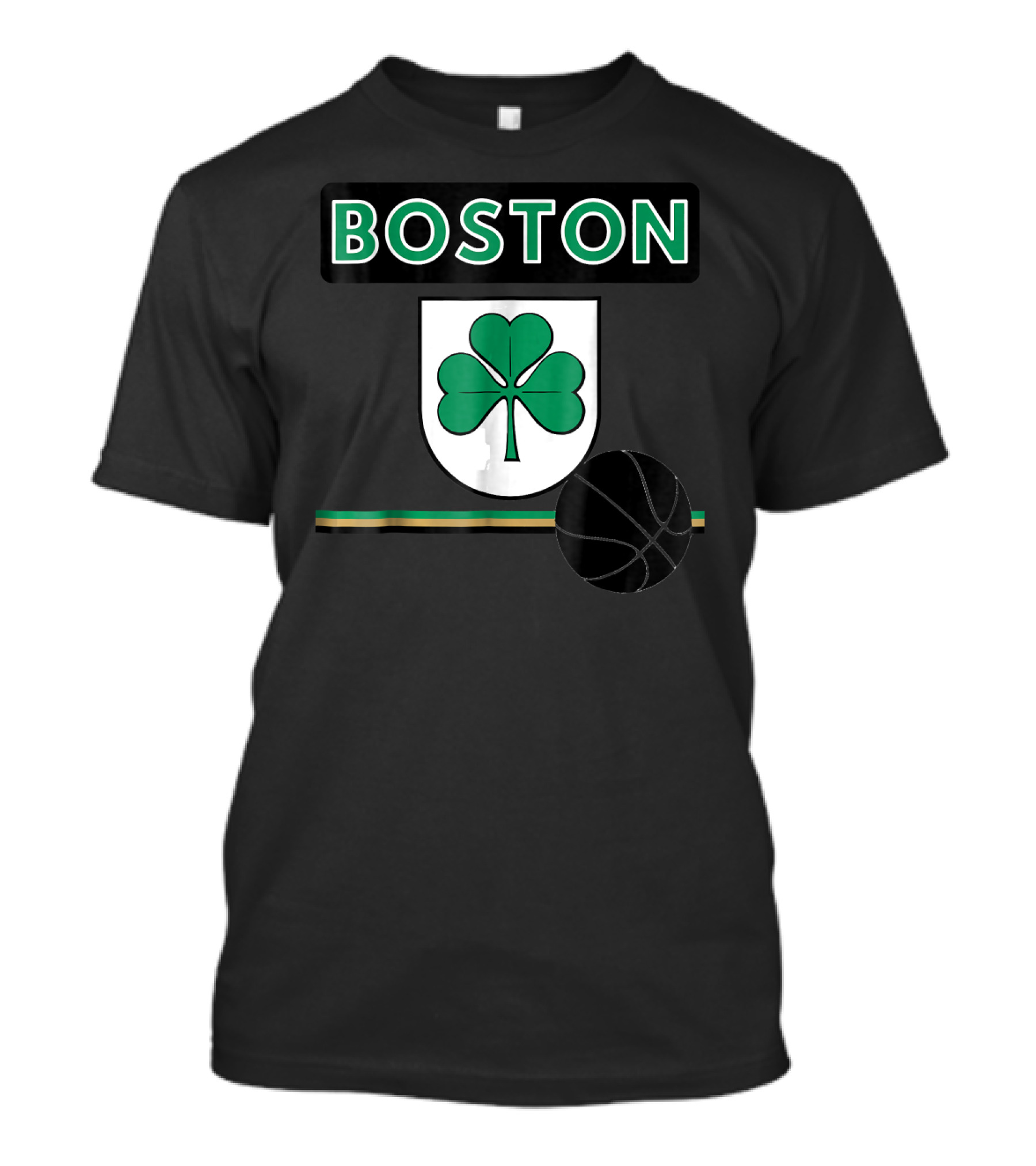 BOSTON Shamrock Basketball Shield Banner T-Shirt