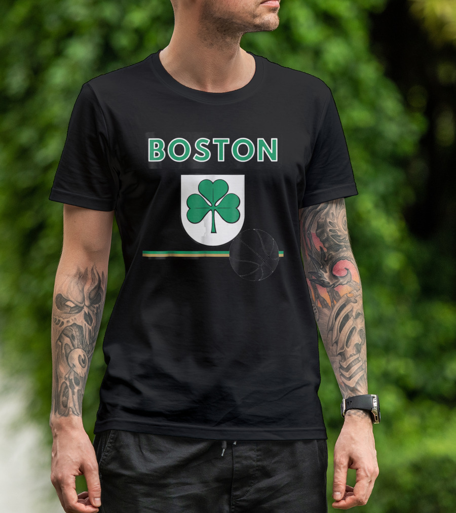 BOSTON Shamrock Basketball Shield Banner T-Shirt