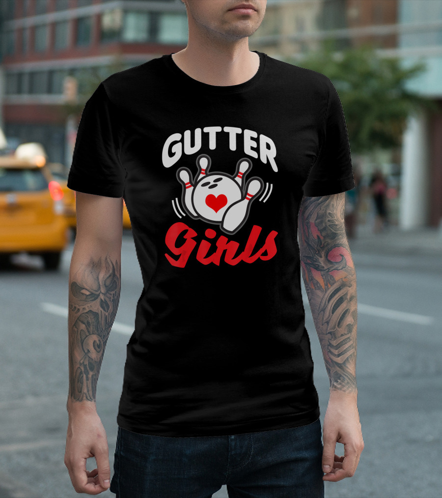 Gutter Girls Bowling Ball With Heart And Pins T-Shirt