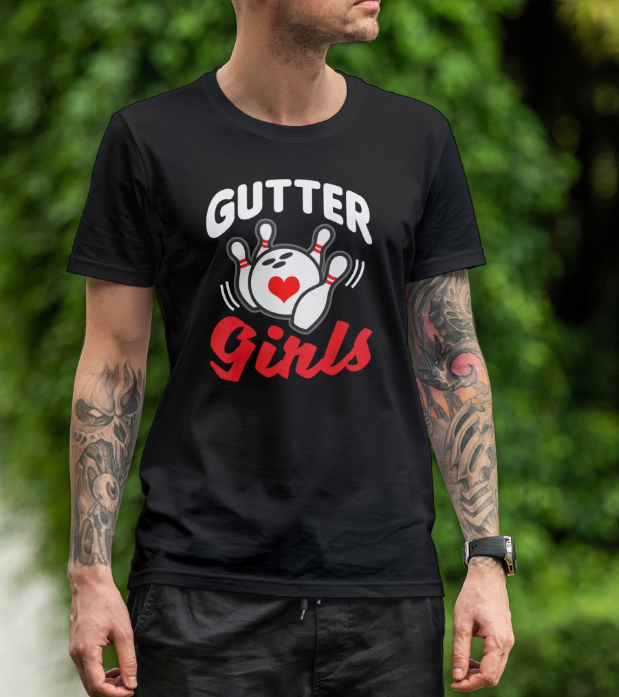 Gutter Girls Bowling Ball With Heart And Pins T-Shirt