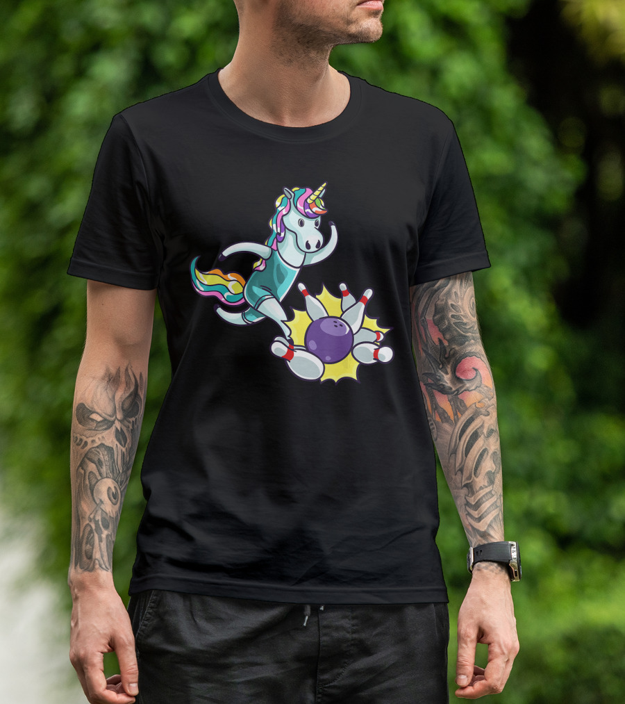 Bowling Unicorn Lover Funny Pin U Striking Rainbow Magic T-Shirt