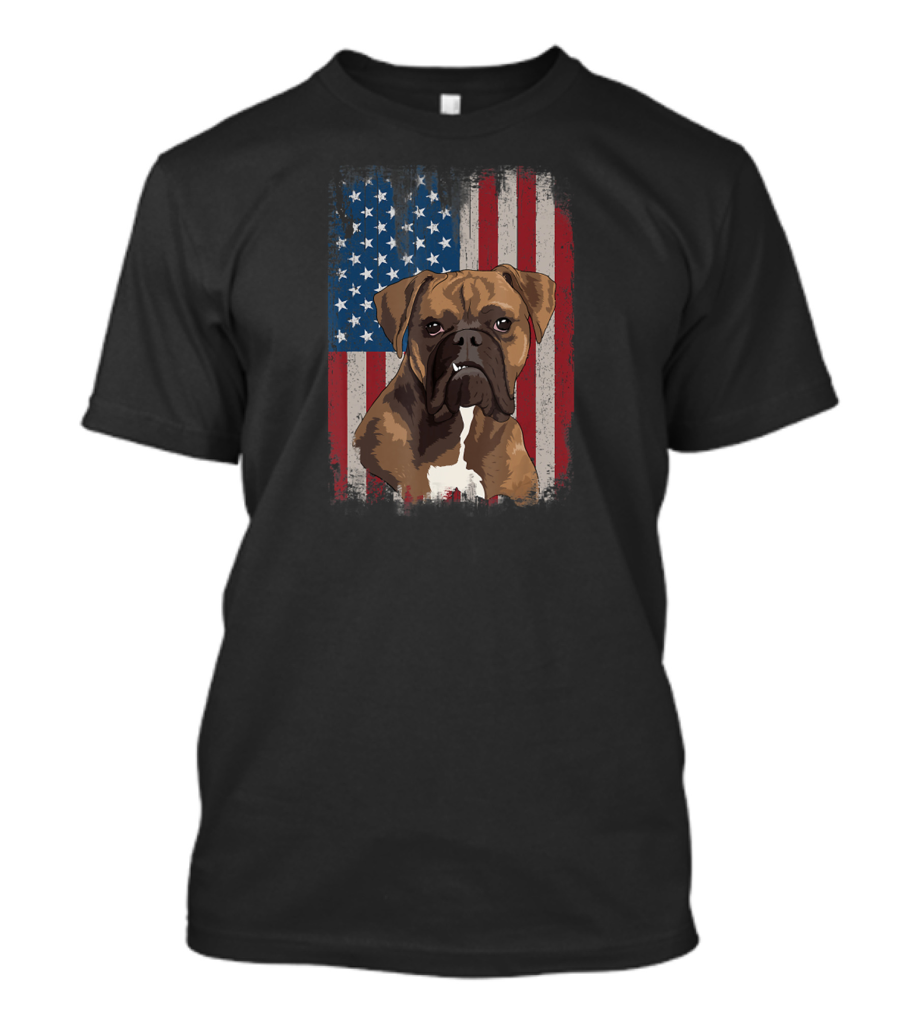 Boxer Dog With American Flag For Patriotic 4th Of July T-Shirt