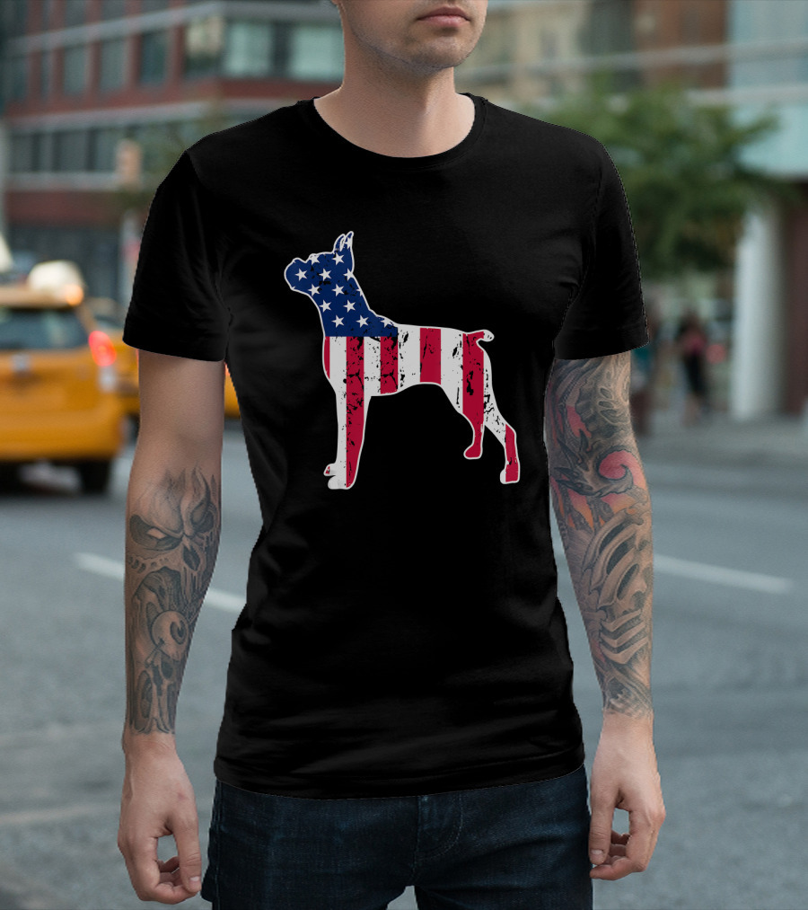 Boxer Dog Lovers American Flag 4th of July Patriotic Canine T-Shirt
