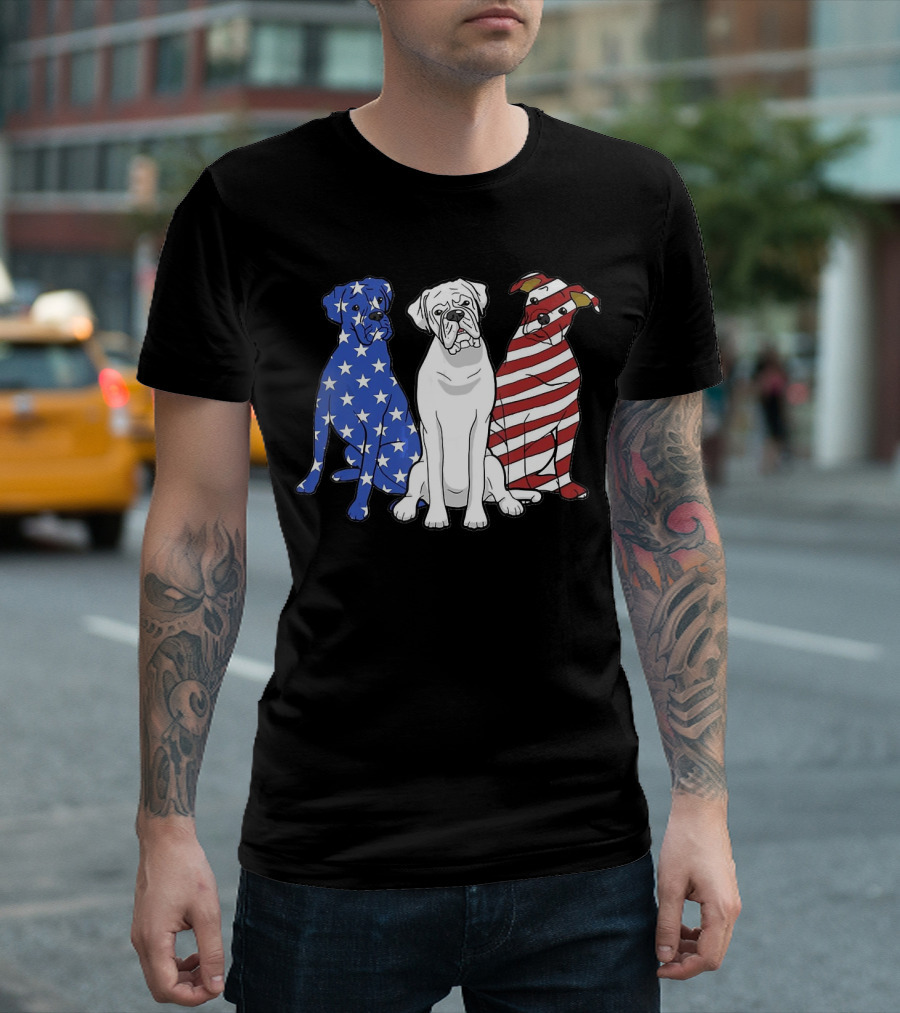 Boxer Dog Merica American Flag Patriot Stars Stripes Red White Blue T-Shirt