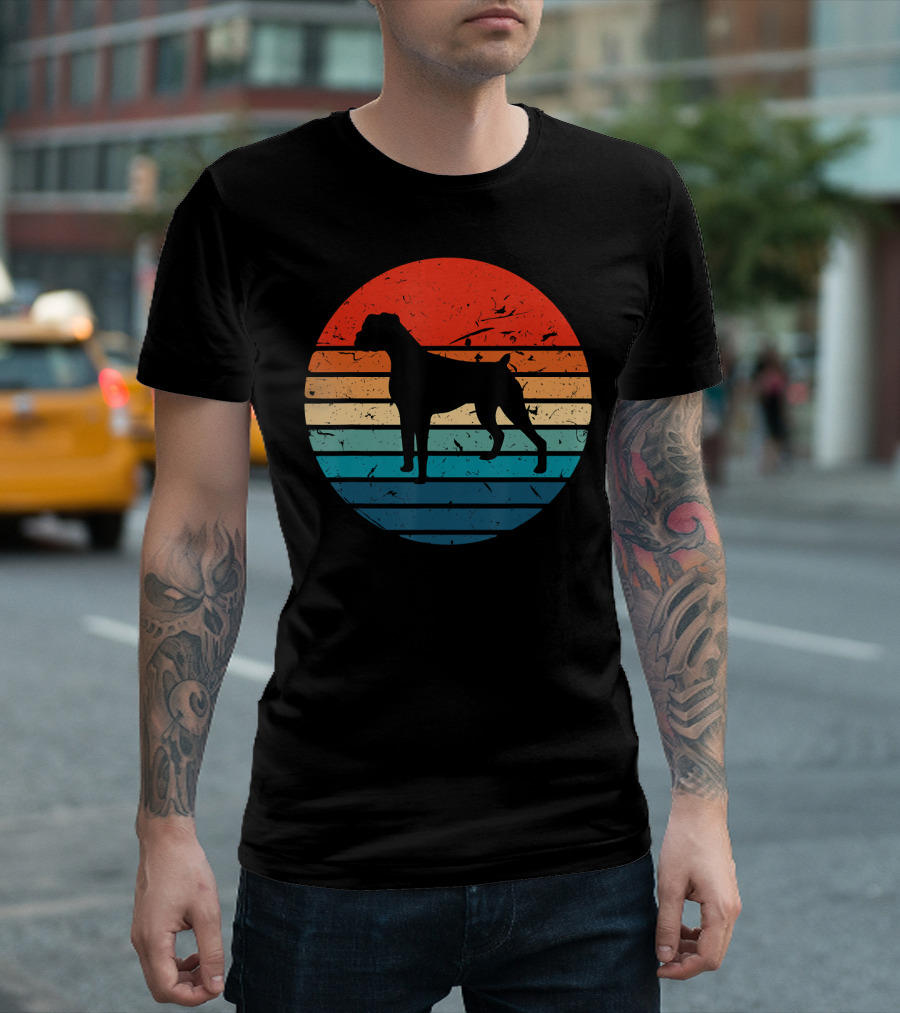 Boxer Dog Vintage 70s 80s Retro Stripes T-Shirt
