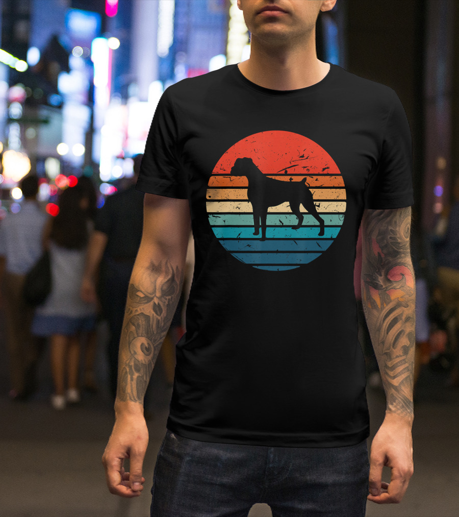 Boxer Dog Vintage 70s 80s Retro Stripes T-Shirt