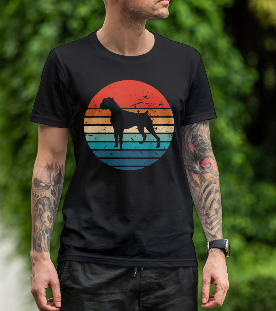 Boxer Dog Vintage 70s 80s Retro Stripes T-Shirt