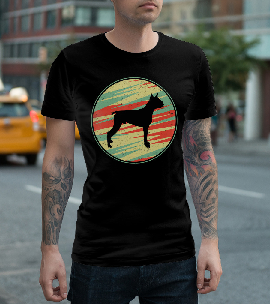 Boxer Dog Vintage Retro Stripes Circle T-Shirt