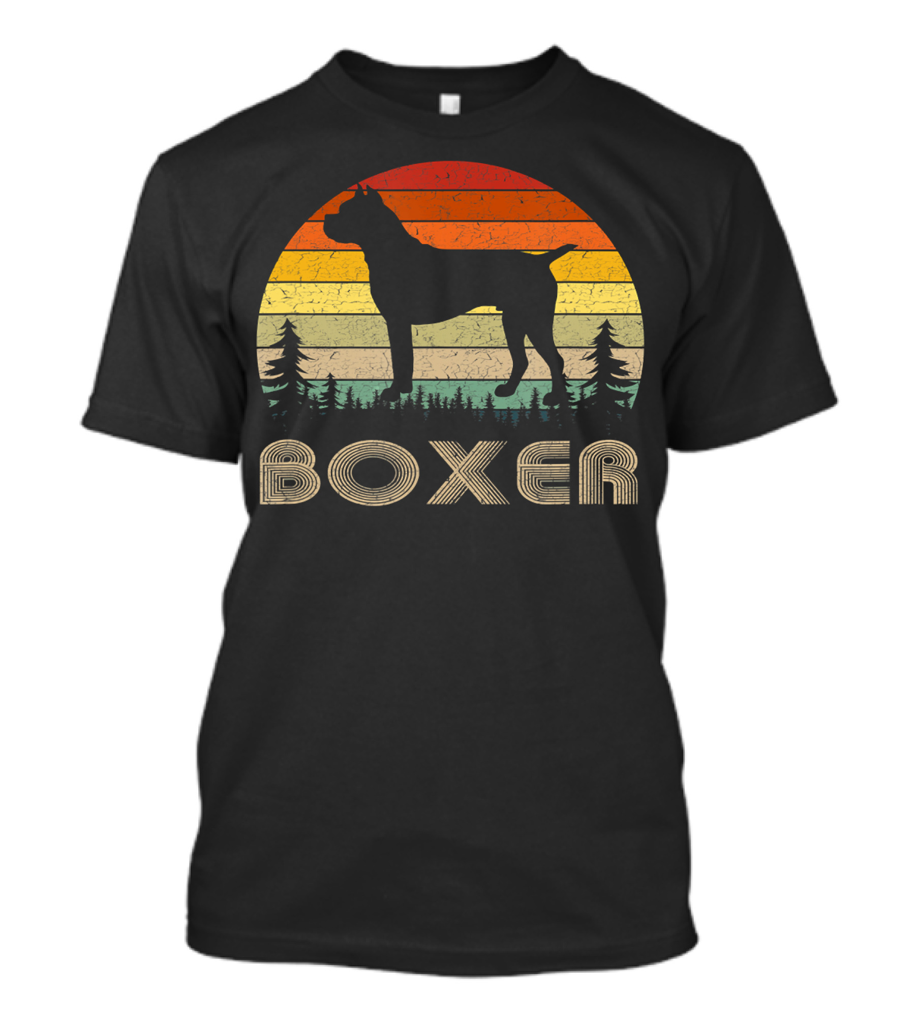 Boxer Dog Silhouette Retro 70s Style Vintage Sunset T-Shirt