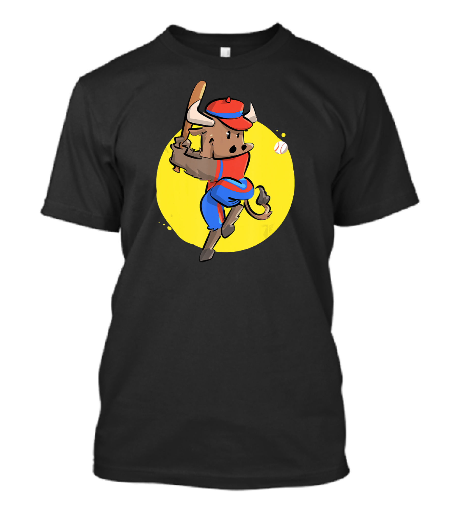 Buffalo Bison Baseball Softball Cartoon Character Batting Action T-Shirt