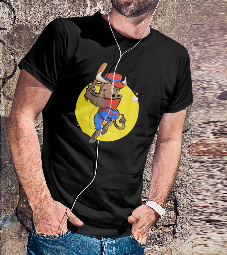Buffalo Bison Baseball Softball Cartoon Character Batting Action T-Shirt