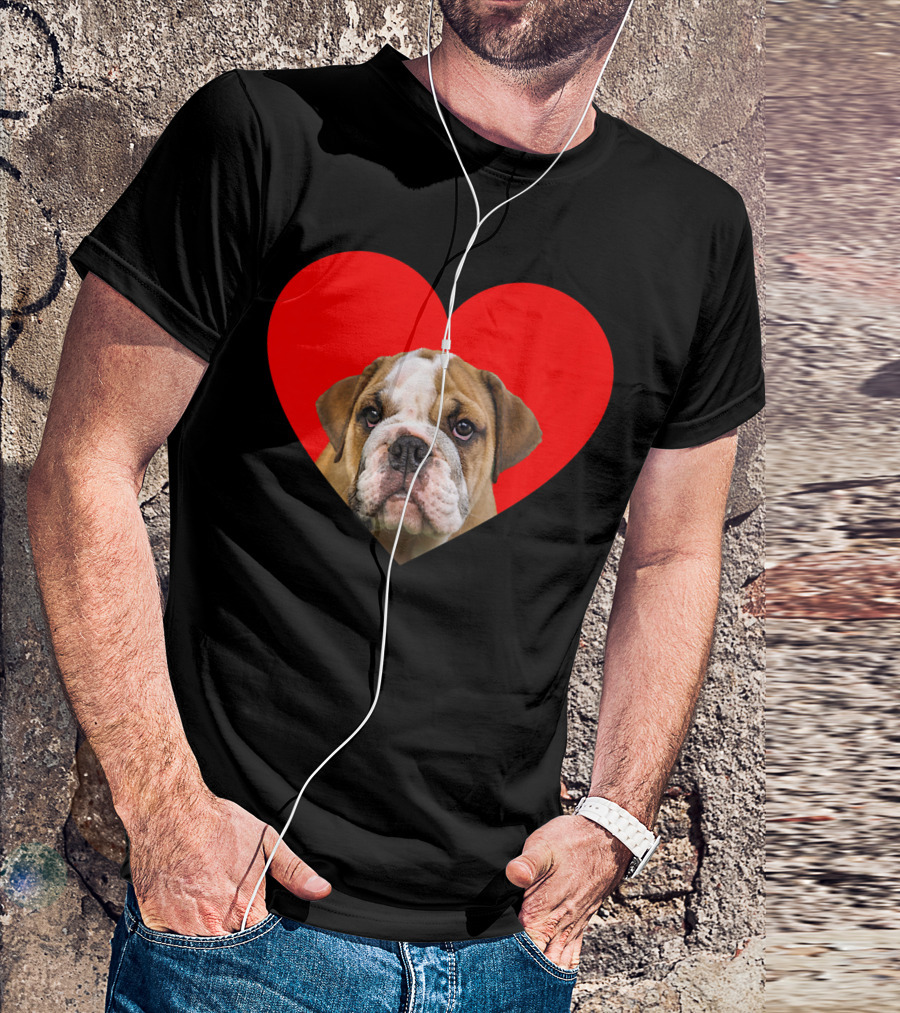 Bulldog Love In Red Heart Valentine's T-Shirt